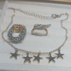 Y2K Gold Tone Jewelry Set | Star Choker & Statement Rings